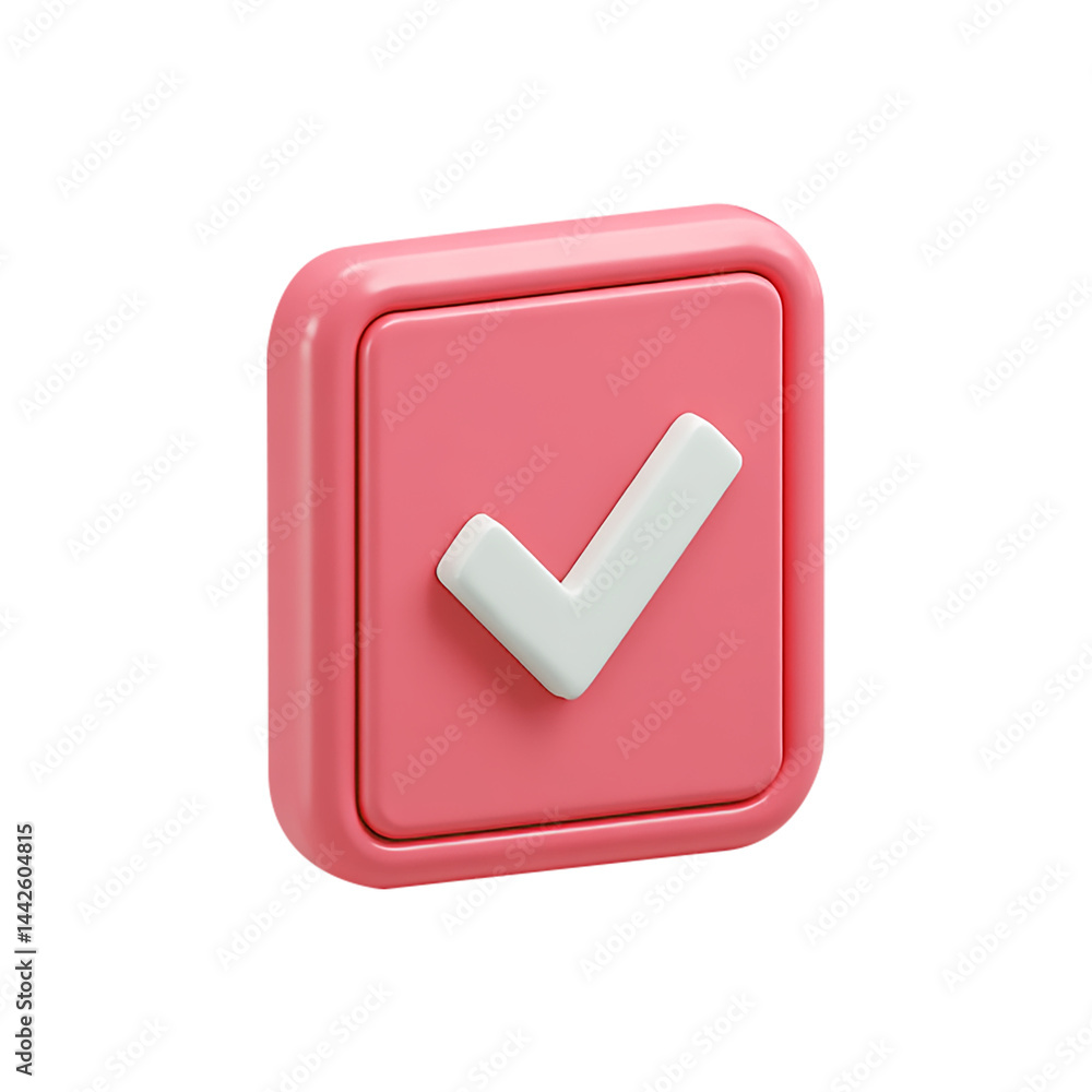 Red check sign, 3D icon, transparent background, isolated, PNG. Red check sign, 3D icon, transparent background, isolated, PNG.