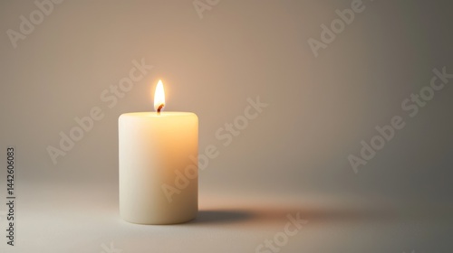 Wallpaper Mural Single white pillar candle with soft flame on white background. Torontodigital.ca