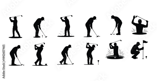 Golfer Silhouette Set | Man Playing Golf Vector Sketches Golf Player Silhouettes | Golfer Icon & Swing Pose Collection