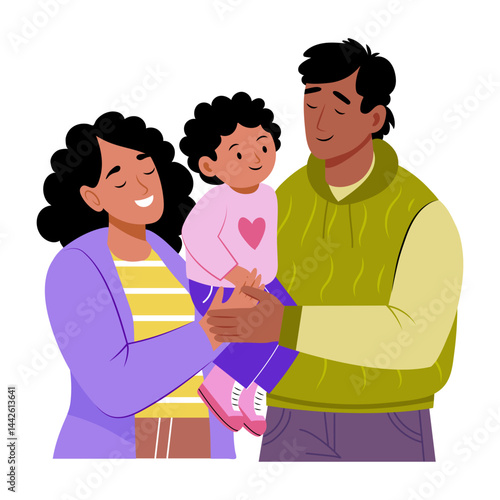 A flat style illustration showing a happy adoptive family