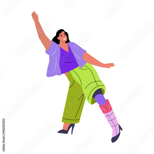 A flat style illustration of a female dancer