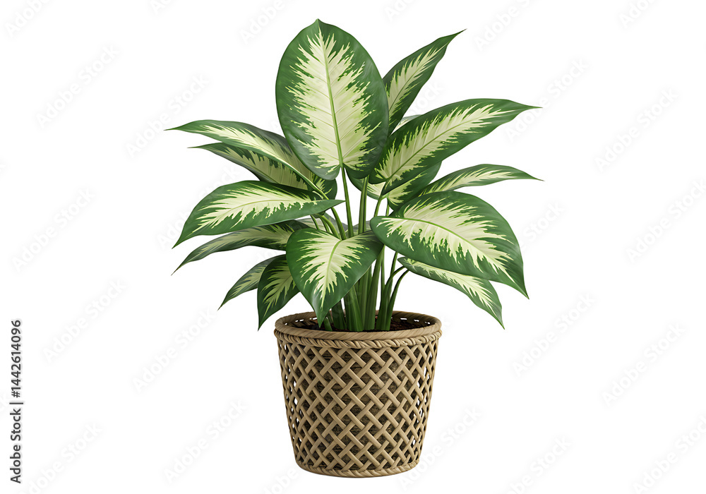 Fototapeta premium Elegant Dieffenbachia plant in decorative pot against a clean white backdrop