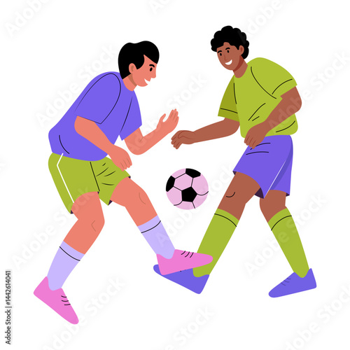 Flat style illustration showing two characters playing football