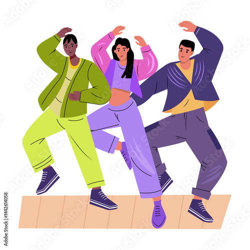 A flat style illustration of a dance crew
