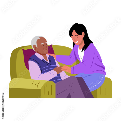 An elderly care character illustration in flat style