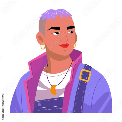 A flat style illustration of a punk artist