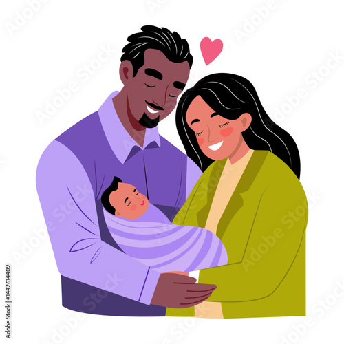 A flat style illustration of happy parents