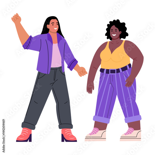 A flat style illustration of female friends