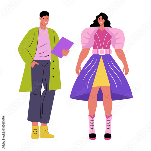 A flat style illustration of fashion show model