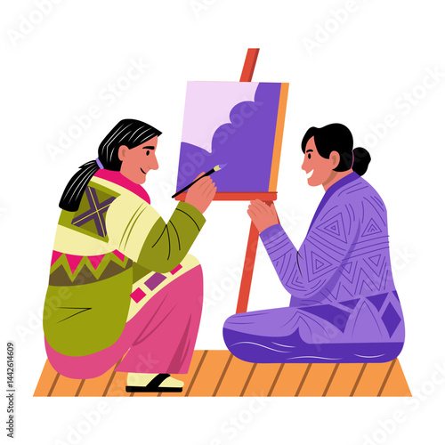 A character making an indigenous art, flat style illustration