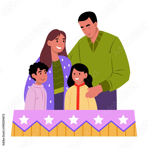 A flat style illustration of mixed heritage family