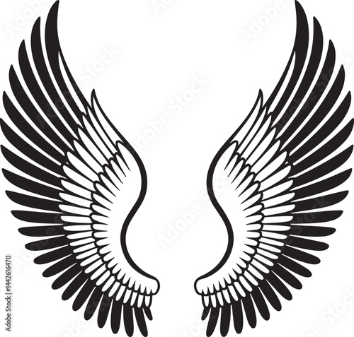 Vector silhouettes of angel wings open in elegant minimalist style