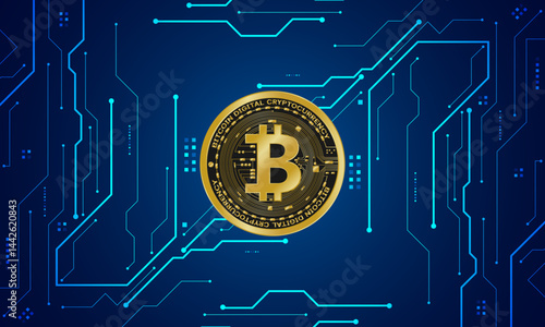 Golden bitcoin digital currency , futuristic digital money	
