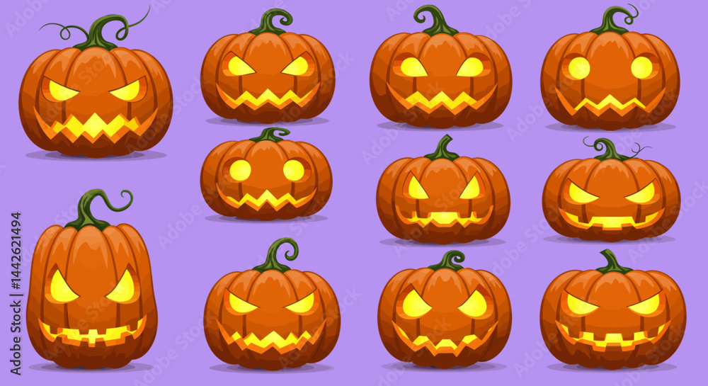 Four Spooky Halloween JackoLanterns in a Row Four Spooky Halloween JackoLanterns in a Row