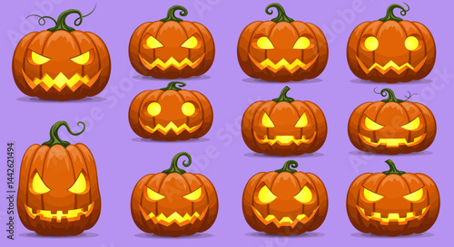 Four Spooky Halloween JackoLanterns in a Row