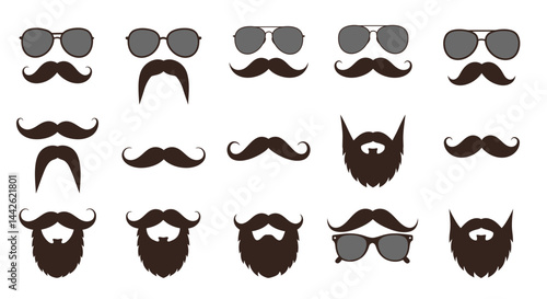 Assorted Brown Mustaches and Beards with Sunglasses in a Patterned Arrangement