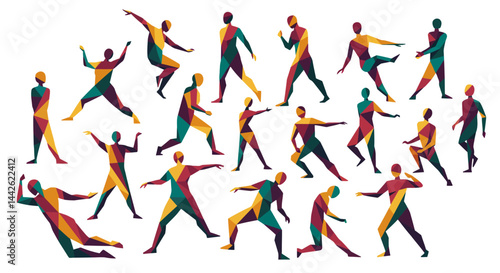 Colorful Polygonal Figures of Active People in Dynamic Poses
