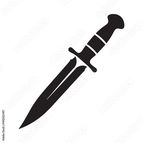 Curved Dagger silhouette, blending style with lethal capability – Dagger illustration – Minimalist Dagger vector – Weapon silhouette

