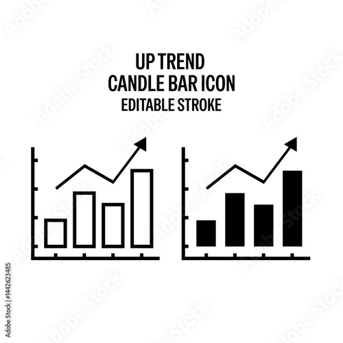 Up Trend Candle Bar Line Style Vector Icon Black with White Background Flat Design Illustration 