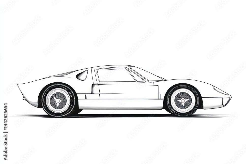 Obraz premium Classic sports car side profile line art illustration.