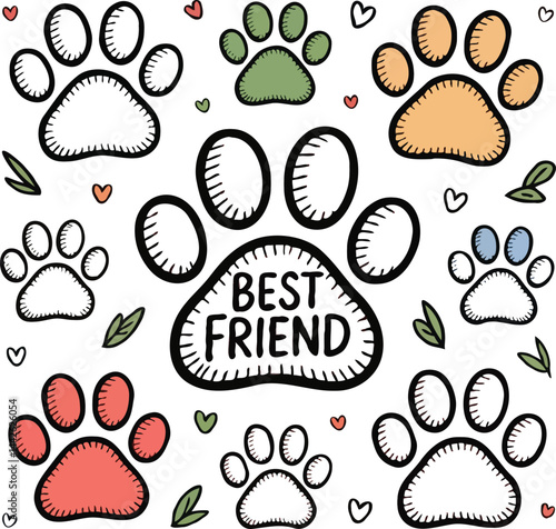 Paw vector foot trail print of cat. Dog, puppy silhouette animal diagonal tracks for t-shirts, backgrounds, patterns, websites, showcases design, greeting cards, child prints and etc.