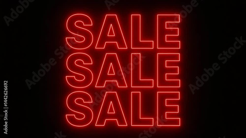 Red neon SALE sign repeated three times