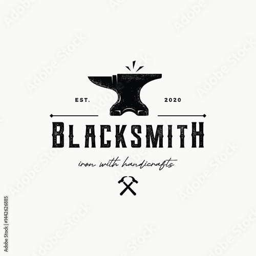 Blacksmith logo design elements and vintage retro work tools.