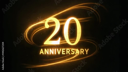 20th anniversary golden text with light trails