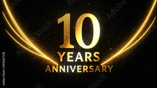 10 years anniversary golden text with curves