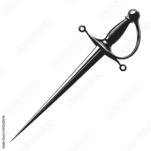 Graceful Rapier silhouette, defined by sharp design and skill – Rapier illustration – Minimalist Rapier vector – Weapon silhouette

