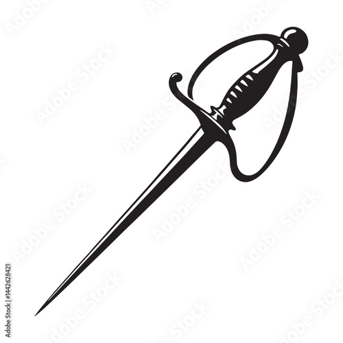Stylish Rapier silhouette, perfect for historical reenactments – Rapier illustration – Minimalist Rapier vector – Weapon silhouette

