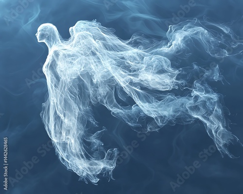 Ethereal smoke figure, wings flowing