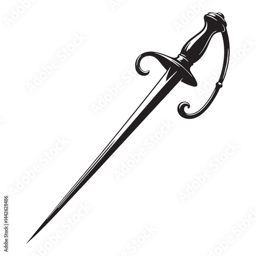 Classic Rapier silhouette, a symbol of finesse and precision – Rapier illustration – Minimalist Rapier vector – Weapon silhouette


