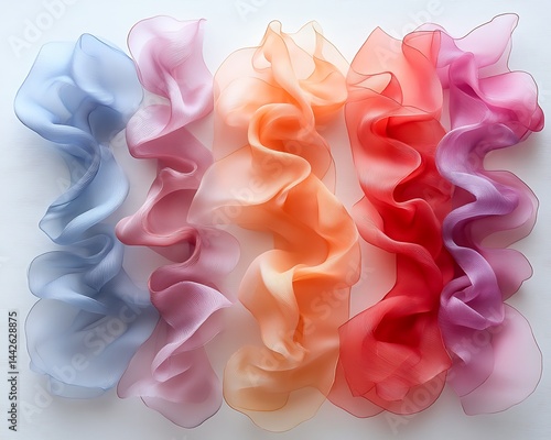 Colorful silk scarves arranged in wavy pattern