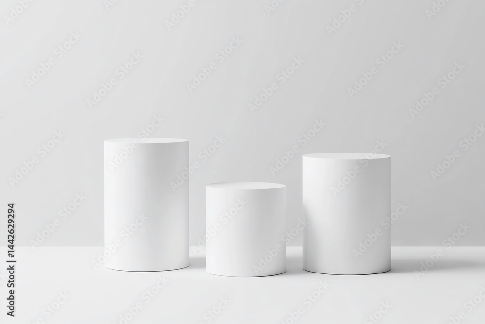 Three white cylinders on a light background Three white cylinders on a light background
