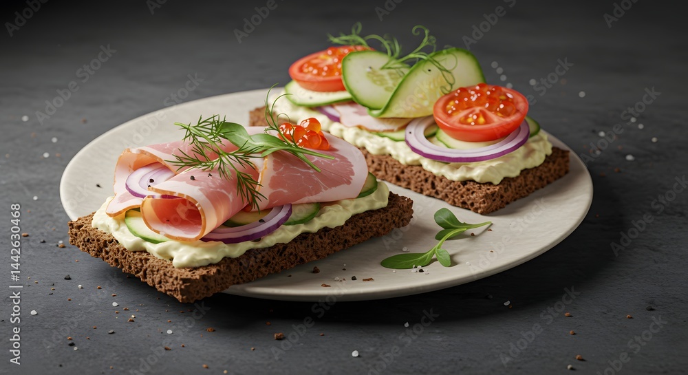 Open Sandwiches with Ham and Vegetables Open Sandwiches with Ham and Vegetables