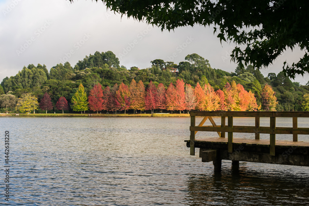 Sao Bernardo Lake in Autumn. Tourist destination in Sao Francisco de Paula, South of Brazil
