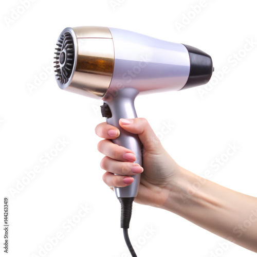 Hairdryer in hand isolated on transparent background 