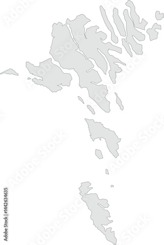 Vector map of the Faroe Islands with clearly defined regions and country outline. Grey color scheme with dark contours. Perfect for educational, infographic, and professional use.

