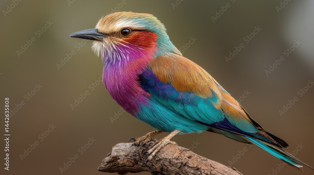 Fototapeta premium Lilac-Breasted Roller: Vibrant Plumage in Natural Light