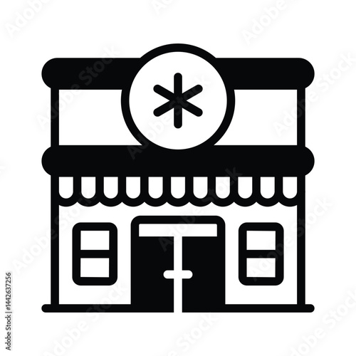 Well crafted glyph style icon showing pharmacy building