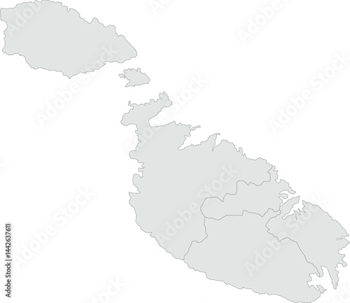 Vector map of Malta with clearly defined regions and country outline. Grey color scheme with dark contours. Suitable for educational, infographic, and professional use.

