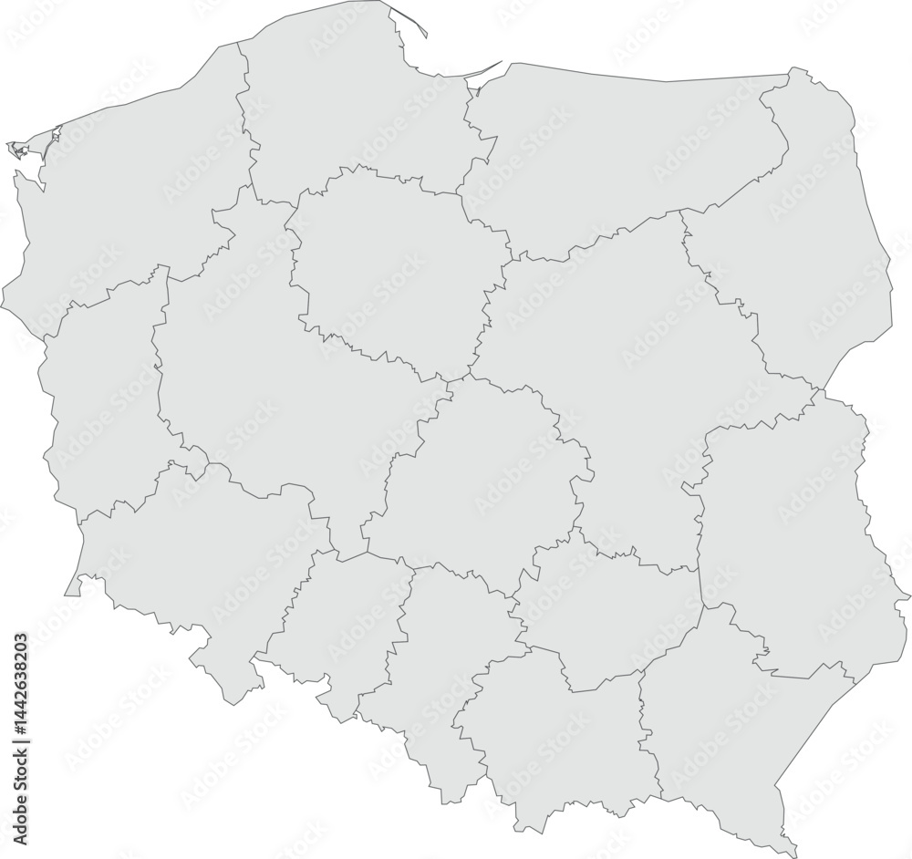 Vector map of Poland showing all regions with clearly defined borders and country outline. Grey color scheme with dark contours. Perfect for educational, infographic, and professional use.
Vector map of Poland showing all regions with clearly defined borders and country outline. Grey color scheme with dark contours. Perfect for educational, infographic, and professional use.