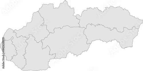 Vector map of Slovakia showing all regions with clearly defined borders and country outline. Grey color scheme with dark contours. Perfect for educational, infographic, and professional use.

