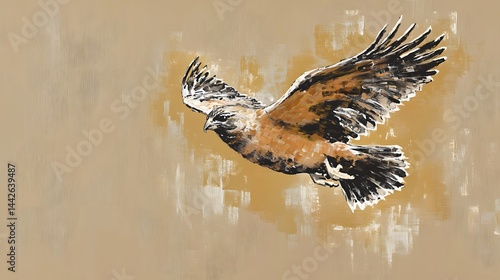 Abstract Brown Hawk in Flight Painting Art