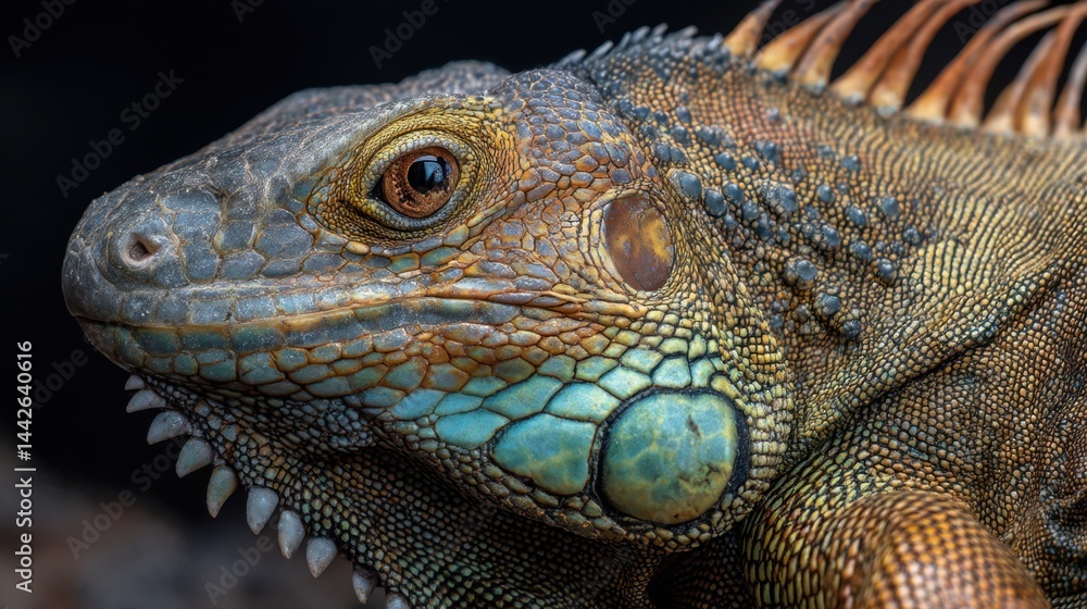 Fototapeta premium Iguana Portrait: Scales and Texture in Vivid Detail
