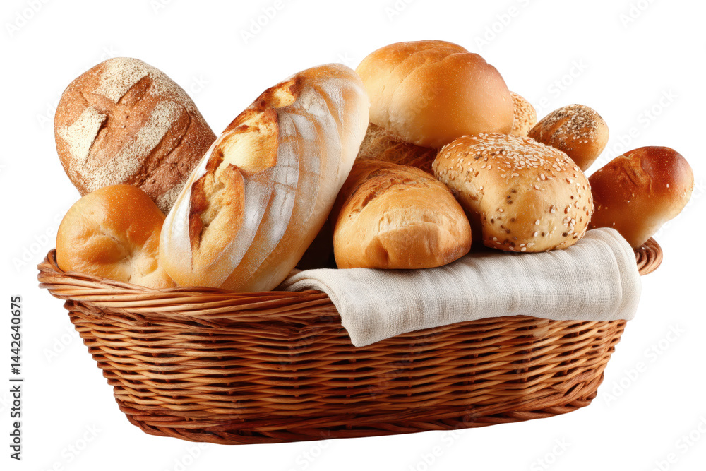 Assortment Of Freshly Baked Breads In A Basket On Transparent Backgrounds Assortment Of Freshly Baked Breads In A Basket On Transparent Backgrounds
