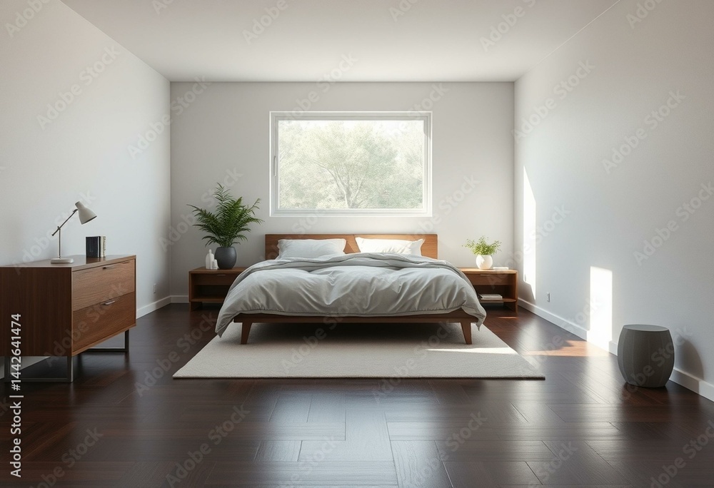 Fototapeta premium Cozy bedroom interior with minimalist aesthetic