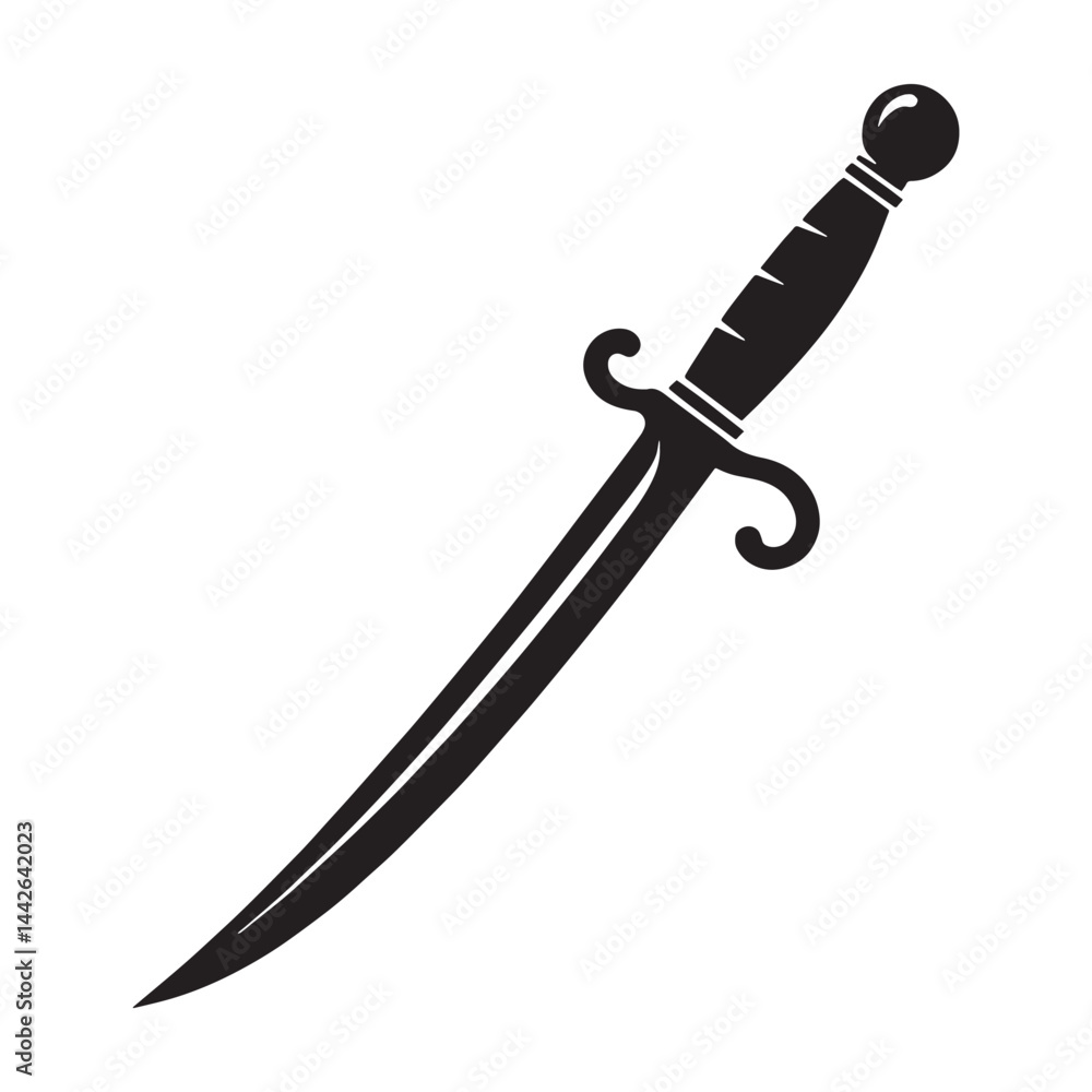 Obraz premium Fearsome Cutlass silhouette, ideal for naval battles – Cutlass illustration – Minimalist Cutlass vector – Weapon silhouette