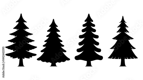 set of xmas tree silhouette vector on tranparent background